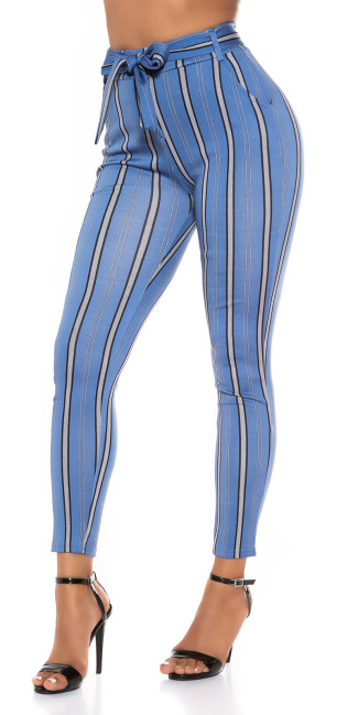 Sexy hoge taille broek met riem blauw